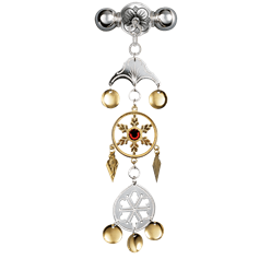 Bilde av Halssølje Sunnmørsknapp med raud stein, kvit/forgylt