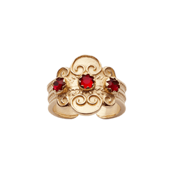 Bilde av Bunadsring med raud stein, forgylt