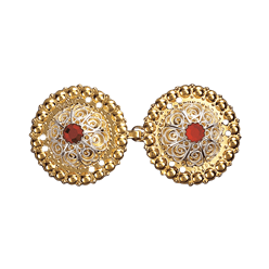 Bilde av Spenne med raud stein og syhol, forgylt/kvit