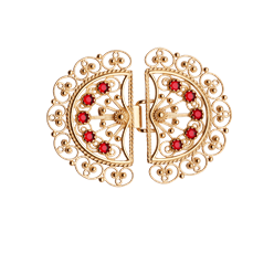Bilde av Beltespenne Fana filigran med raud stein, forgylt