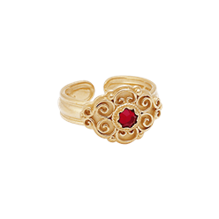 Bilde av Bunadsring med raud stein, forgylt