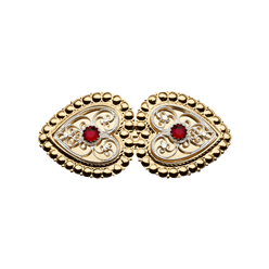 Bilde av Hårspenne med perlekant og raud stein, forgylt/kvit