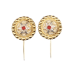 Bilde av Borenåler 25 mm med raud stein og lang stift, forgylt/kvit