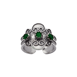 Bilde av Bunadsring med grøn stein, oksidert