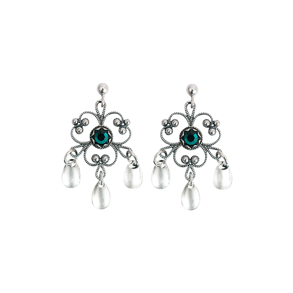 Øyrepynt med grøn stein, oksidert