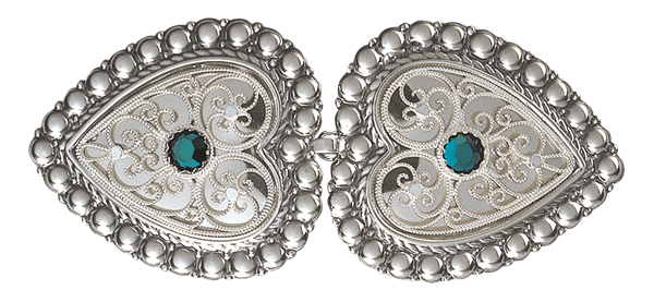 Beltespenne til skinnlist med grøn stein, oksidert/kvit