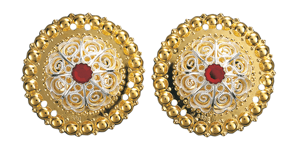 Borer 40 mm med raud stein, forgylt/kvit