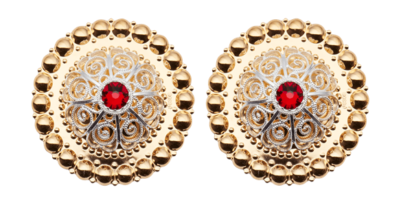 Borer 40 mm med raud stein til skinnlist, forgylt/kvit