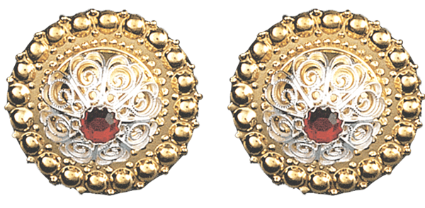 Borenåler 31 mm med raud stein, forgylt/kvit