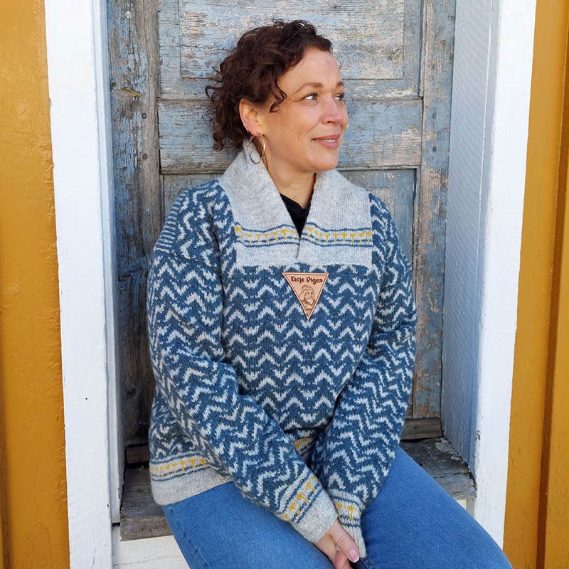 Strikkepakke Terje Vigen, melert blå
