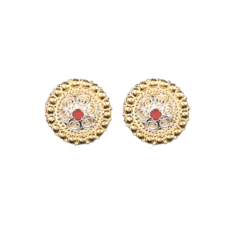 Borenåler 25 mm med raud stein, forgylt/kvit