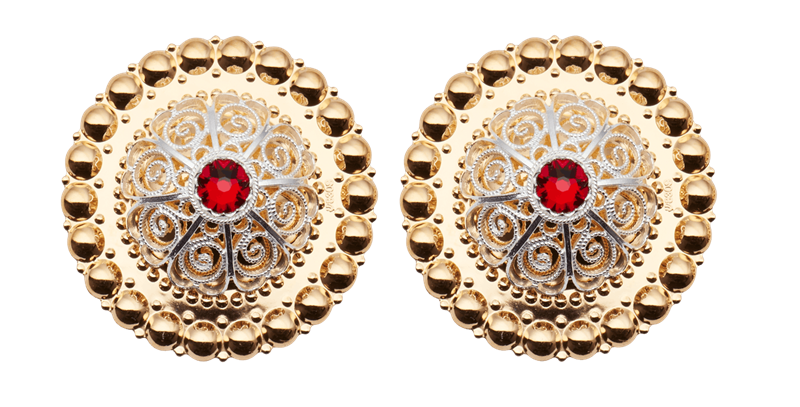 Borer 40 mm med raud stein til skinnlist, forgylt/kvit