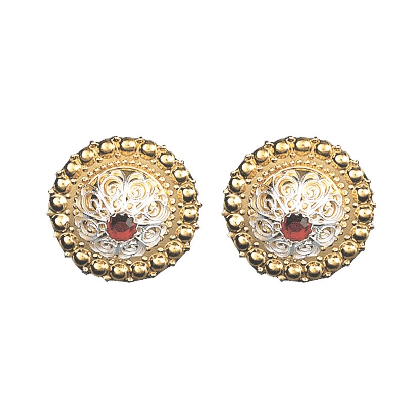 Borenåler 31 mm med raud stein, forgylt/kvit