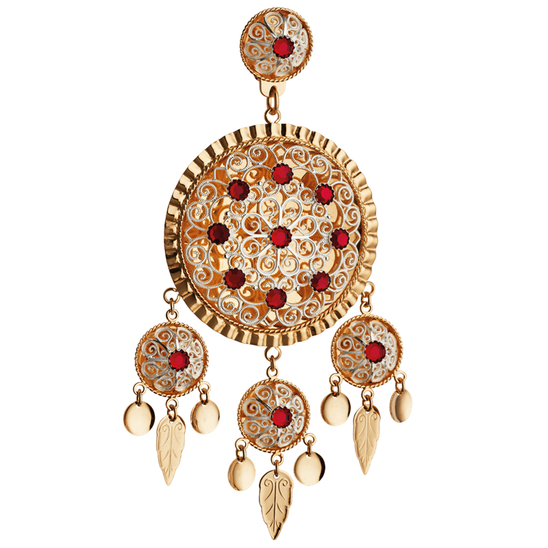 Dalar liten med raud stein, forgylt/kvit